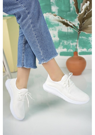 Nesil Shoes Bw 010 Beyaz Triko Örgü Kadın Sneakers-beyaz Beyaz