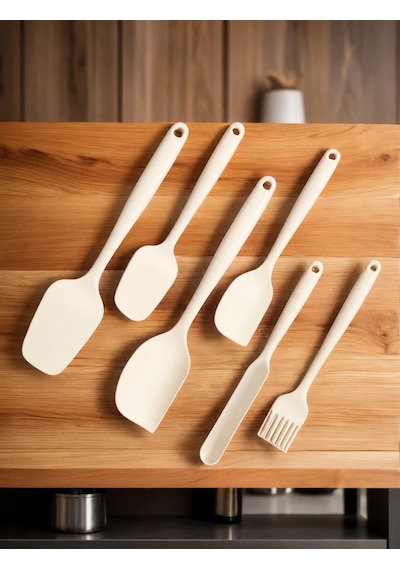 6'lı Yanmaz Yapışmaz Silikon Spatula Seti Krem