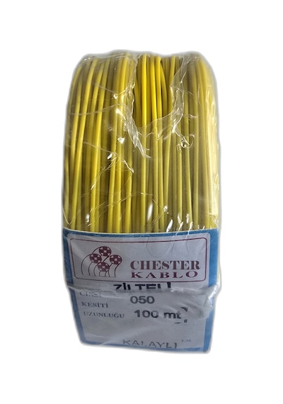 Tek Damarlı Kalaylı Tam Bakır Zil Teli Montaj Teli 0.50 Mm 100 Metre Sarı Zil Kablosu