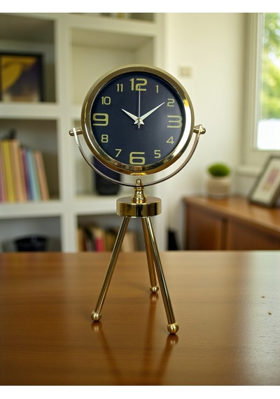 Vintage Prestige Üç Ayaklı Metal Masa Saati Gold