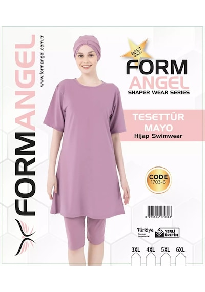 Form Angel Kadın Düz Renk Büyük Beden Kısa Kollu Likralı Tesettür Mayo Pembe