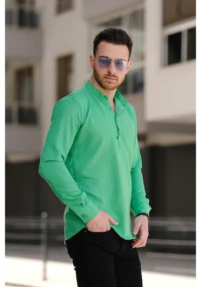 Zareh Slim Fit Kırınkıl Desen Yarım Pat Hakim Yaka Erkek Gömlek 001
