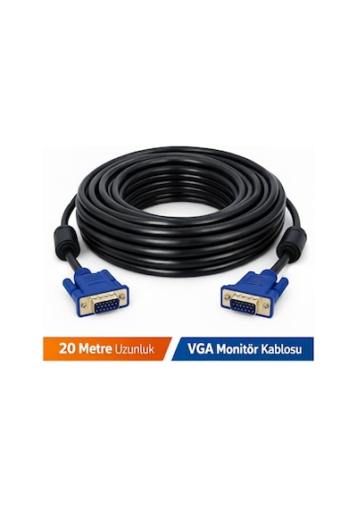 Gabble Vga Monitör Ekran Kablosu 20 Metre Parazit Önleyici Filtreli