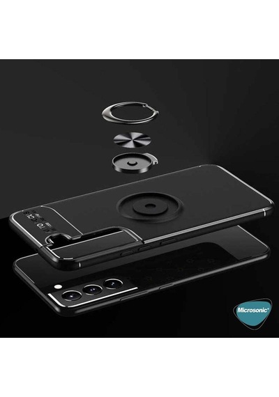 Samsung Galaxy S22 Plus İçin Kılıf Kickstand Ring Holder Siyah Rose Galaxy S22 Plus İle Uyumlu Kılıf - Siyah - Rose