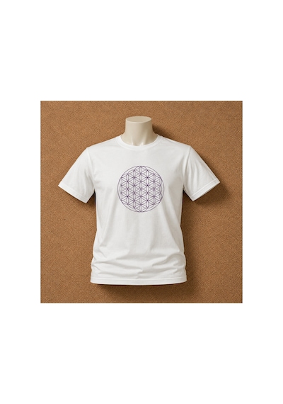 Me Selection Yaşam Çiçeği Tasarım %100 Pamuk Unisex Basic Tişört Beyaz