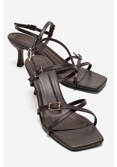 Luvishoes Nebel Kahverengi Cilt Kadın Topuklu Ayakkabı