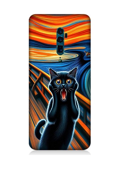 Oppo Reno 10x Zoom Uyumlu Çığlık Atan Siyah Kedi Desenli Silikon Kılıf Çok Renkli