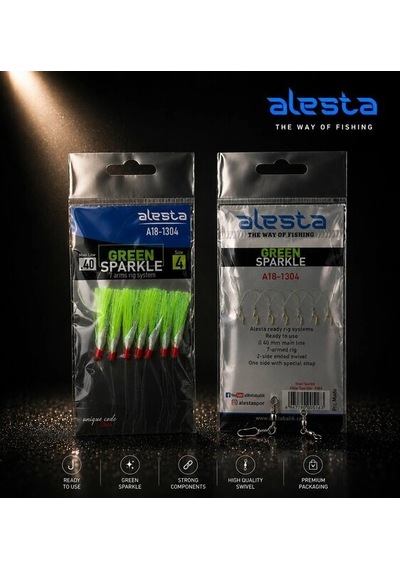 Alesta Green Sparkle Rıg X0244 7 Köstekli Hazır Takım 0.35mm No:8 İğne