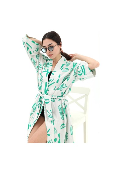 Wpr Baskılı Keten Kimono - Yeşil-yeşil Yeşil