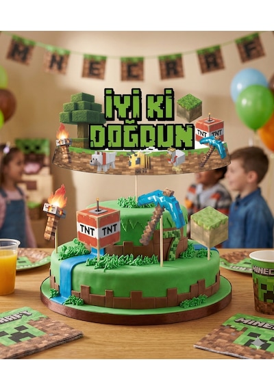 Minecraft Temalı Pasta Kürdan Seti 5'li Doğum Günü Pasta Süsleme Dekoru
