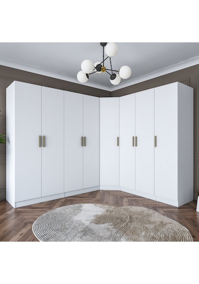 Rani Ba151 Geniş Köşe Gardırop Elbise Dolabı 8 Kapaklı 2 Çekmeceli 18 Raflı 4 Askılı Modüler Dolap Beyaz Rani Ba151 Geniş Köşe Gardırop Elbise Dolabı 8 Kapaklı 2 Çekmeceli 18 Raflı 4 Askılı Modüler Dolap Beyaz