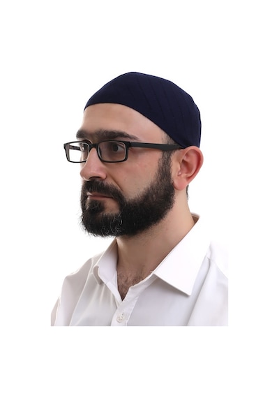 Lacivert Kışlık Çapraz Desenli Dokuma Takke