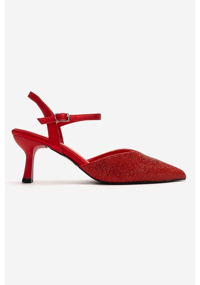 Luvishoes Nıvora Kırmızı Saten Taşlı Kadın İnce Topuklu Abiye Ayakkabı