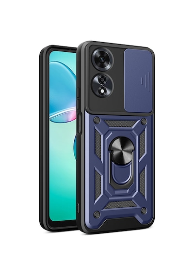 Zore Oppo A60 Uyumlu Magnetik Standlı Kamera Korumalı Omsy Sürgülü Vega Kapak-mavi