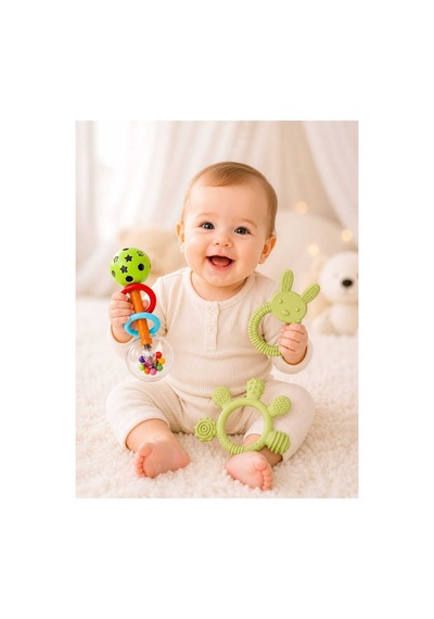 3lü Çıngıraklı Diş Kaşıyıcı Set Yeşil