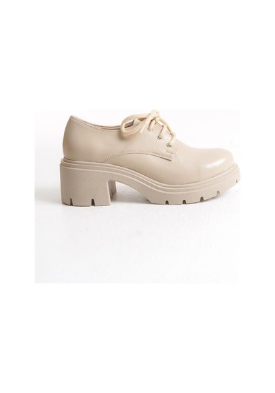Alemdarshop K-707 Bej Kırışık Rugan Yüksek Tabanlı Bağcıklı Loafer Ayakkabı C.vizon