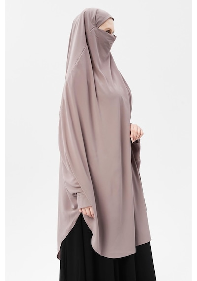 Altobeh Kadın Tesettür Medine İpeği Çarşaf Üstü Peçeli Sufle Hijab Koyu Gül Kurusu