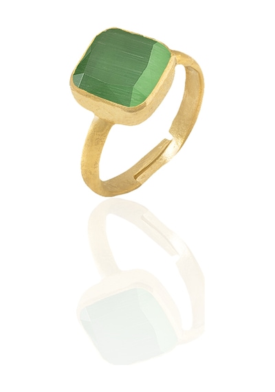 Kadir Jewellery 22 Ayar Altın Kaplama Zirkon Taşlı Kadın Minimal Yüzük Yeşil 30051305