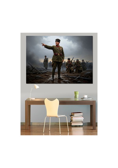 Savaş Meydanında Emreden Atatürk Portresi Yağlı Boya Dokulu Kanvas Tablo Canvas Tablosu