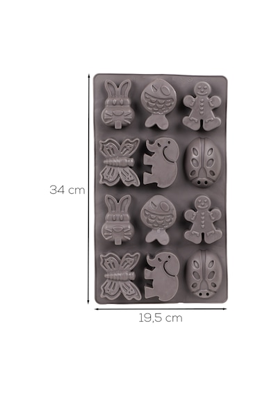 Porsima 30011 Silikon 9lu Neşeli Kurabiye Kalıbı Antrasit 19,5 34cm