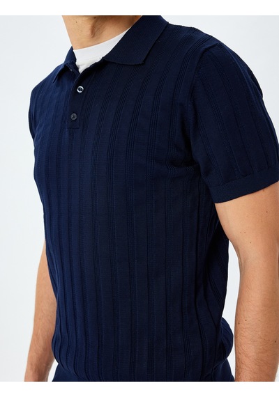 Koton Viskon Polo Yaka Kısa Kollu Triko Kazak Lacivert 5sam70008ht Lacivert