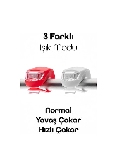 2li Bisiklet Gidon Işığı 3 Modlu Flaşörlü Çakarlı Su Geçirmez Led Fener Ön-arka Beyaz-kırmızı 3781 Kırmızı - Beyaz
