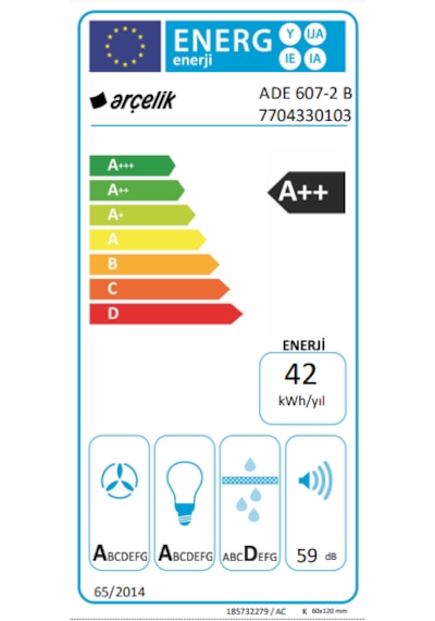 Arçelik ADE 607-2 B Ankastre Duvar Tipi Davlumbaz