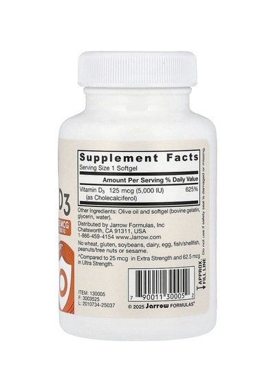 Jarrow Formulas, Vitamin D3, 125 Mcg 5,000 Iu , 100 Softgels