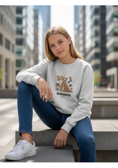 Kız Çocuk Leopar Desenli Sweatshirt-16344 Mavi