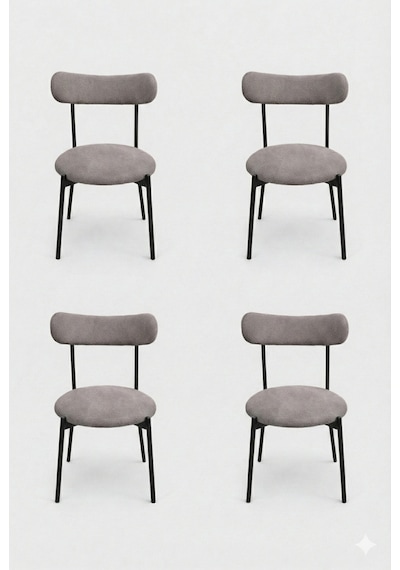 4 Adet Puffy Kumaş Füme Renk Teddy Sandalye Mutfak Sandalyesi Salon Sandalyesi Balkon Sandalyesi Füme
