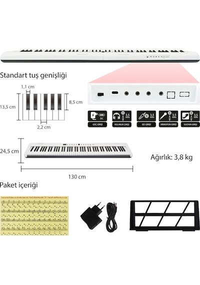 Jwin Jdp-3088 Tuş Hassasiyetli 88 Tuşlu Dijital Piyano - Beyaz
