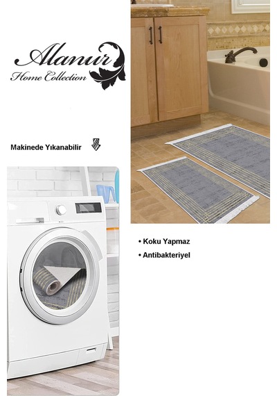 Dekoreko Kaymaz Taban Djt 2 Li Banyo Paspas Takımı Trend Saçaklı Modern M5142 Antrasit