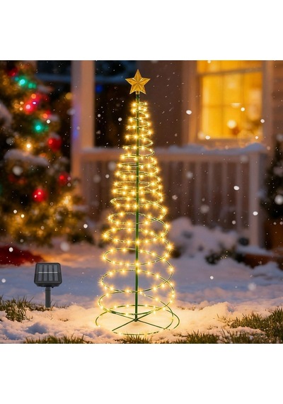 Güneş Enerjili Led Noel Yılbaşı Ağacı Bahçe Solar Balkon Teras Aydınlatması 68 Cm 8 Modlu Sıcak Beyaz