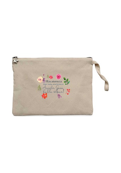 Hayatımıza Değer Katan Annelerimiz Krem Clutch Astarlı Cüzdan / El Çantası