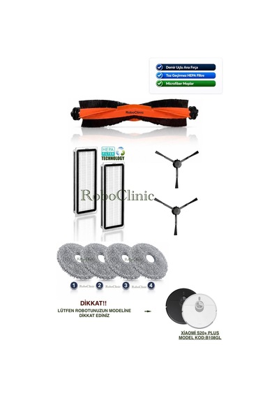 Xiaomi Robot Vacuum S20+/s20 Plus Model Kod:b108gl Uyumlu Fırça,hepa Filtre,mop Seti-9 Parça