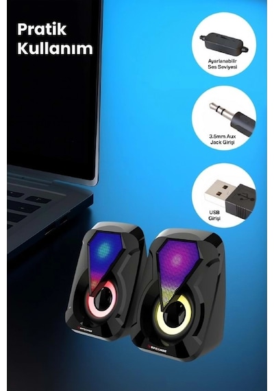 Sprange Sr-pn785 2.0 Rgb Işıklı Multimedia 5v 3w 2 Gaming Oyuncu Speaker -siyah
