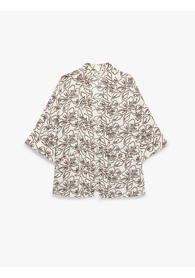 Koton Koton X Melis Ağazat - Keten Karışımlı Cepli Floral Nakış Detaylı Kimono Bordo Desenli 6sak50031ew Koton Koton X Melis Ağazat - Keten Karışımlı Cepli Floral Nakış Detaylı Kimono Bordo Desenli 6sak50031ew