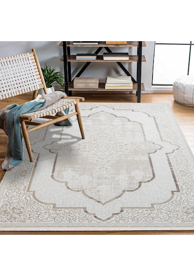 Bespoky Charlee Madalyon Klasik Salon Halısı Makine Dokuma Krem