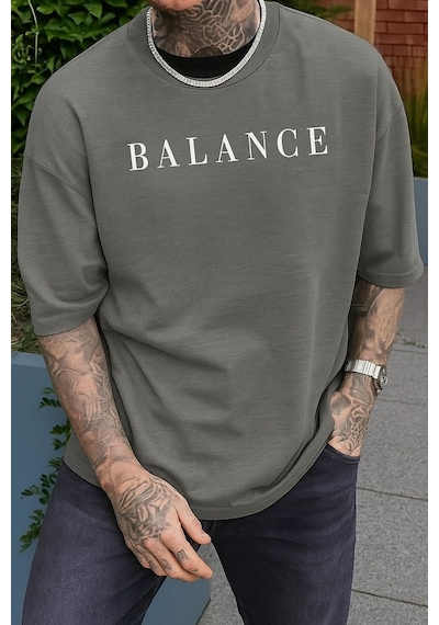 Balance Baskılı Unisex Tshırt Gri