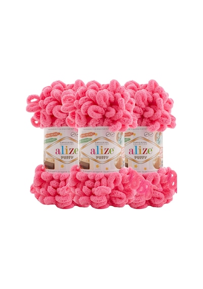 Puffy 3 Lü Paket El Örgü İpi - Şişsiz 100g X 3 Adet Renk No: 377 - Canlı Pembe
