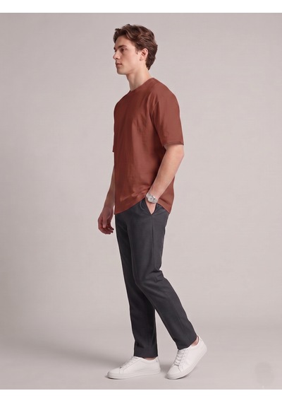 Smalltouch Unisex Oversize Yumuşak Dokulu Basic Bisiklet Yaka Tişört Kahverengi
