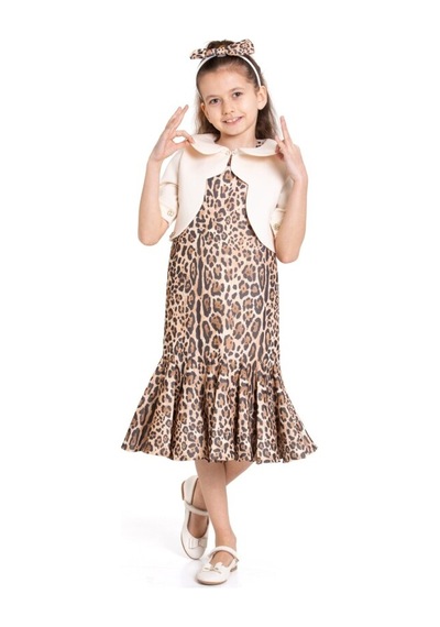 Xo Kids Kız Çocuk Kısa Kol Elbise 3-8 Yaş 2916-1 Kaplan Çok Renkli