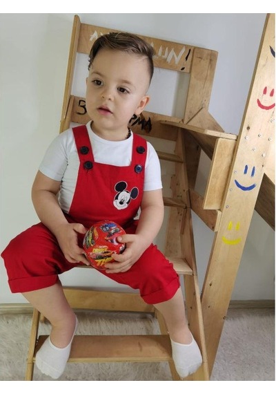 MODAVALS GABARDİN KARDEŞ KOMBİN MICKEY TULUM & TSHIRT KOMBİN  - KIRMIZI