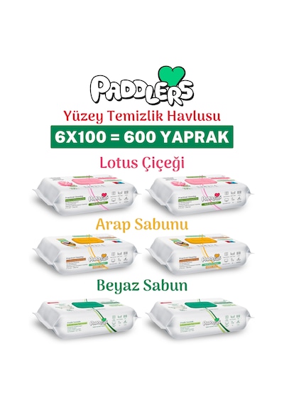 Easy Clean Lotus Çiçeği, Arap Sabunu, Beyaz Sabun Katkılı Yüzey Temizlik Havlusu 600 Yaprak (6x100)