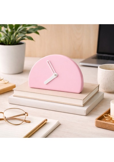 Modern Minimalist Yarım Daire Masa Saati - 5 Renk Seçeneği Pembe