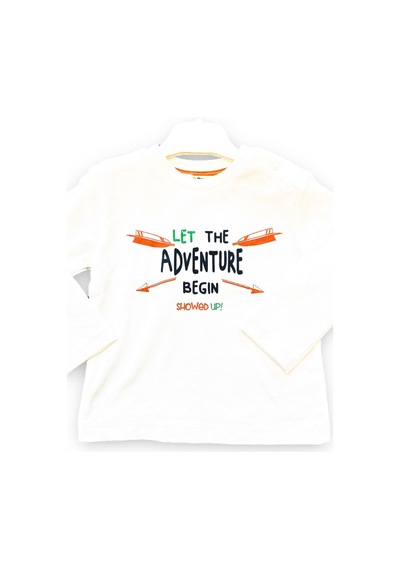 Çikoby Erkek Bebek Adventure Baskılı Pamuk Bluz-13713-ekru Ekru