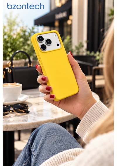 Apple İphone 17 Pro Max / 18 Pro Max Uyumlu Kılıf Renkli Lansman İçi Kadife Yumuşak Kamera Yükseltili Silikon Sarı