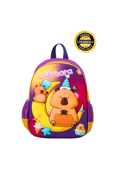 Capybara Lisanslı Çocuk Okul Sırt Çantası Eva Ön Yüzeyli Mor