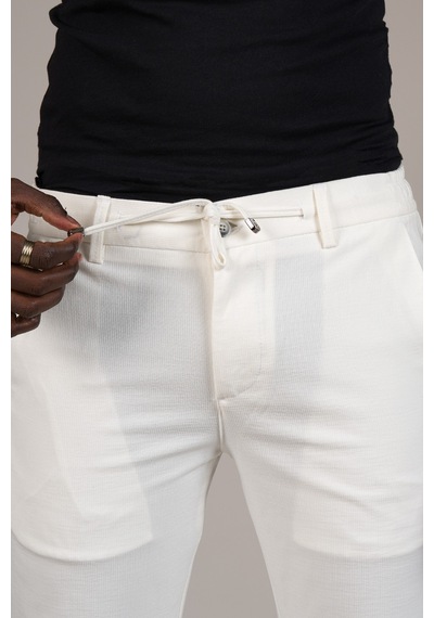 Perpant Slimfit Armürlü Beli İplikli Ve Lastikli Likralı Yazlık Jogger Pantolon Kemik