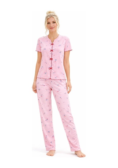 Kadın 01604 Kısa Kol Kaşkorse Pijama Takımı Pembe